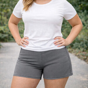 NWT SUNZEL High Waisted Biker Shorts Gray M 8/10 Yoga Gym Casual Athleisure